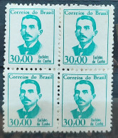 Brazil Regular Stamp RHM 520 Famous Figures Euclides Da Cunha Literature 1966 Block Of 4 1 - Unused Stamps