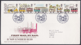 GB Great Britain 1980 Private FDC First Mail By Rail, Liverpool & Manchester Railway, Train, Trains, Horse, Sheep, Cover - Storia Postale