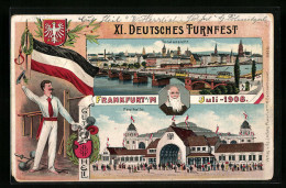 Künstler-AK Hamburg, XI. Deutsches Turnfest 1908, Festhalle, Turner Mit Fahne, Totalansicht  - Otros & Sin Clasificación