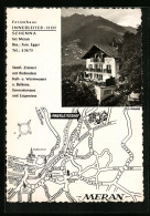 Cartolina Schenna Bei Meran, Pension Innerleiter-Hof, Stadtplan Mit Pfarrplatz, Pfarrkirche U. Jaufenstrasse  - Autres & Non Classés