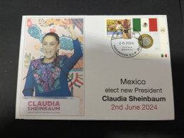 5-6-2024 (22) Mexico Elect New President Claudia Sheinbaum (20-6-2024) With Mexico UN Flag Stamp - Mexico