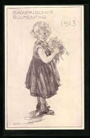 AK Bayerischer Blumentag 1913, Kleines Mädchen Mit Blumenstrauss  - Other & Unclassified