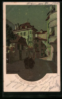 Lithographie Bozen, Gasthaus Batzenhäusl Bei Nacht  - Bolzano (Bozen)