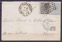 Env. Affr. N°17+18 Lpts "61" Càd IXELLES (BRUXELLES) /4 MARS 1869 Pour PARIS - [PD] & Càd Bleu "BELG. 2 ERQUELINNES" (au - 1865-1866 Linksprofil