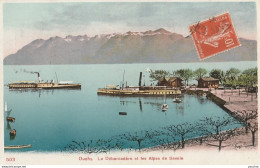 P17- OUCHY (SUISSE - LAUSANNE) LE DEBARCADERE ET LES ALPES DE SAVOIE - (BATEAUX - COULEURS) - Other & Unclassified