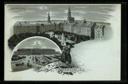 Lithographie Clair De Lune Strassburg, Central-La Gare, Kleberplatz  - Autres & Non Classés