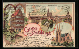 Lithographie Strassburg, Ev. Garnisonskirche, General-Ansicht  - Other & Unclassified