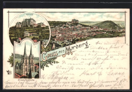 Lithographie Marburg, Schloss, Elisabethkirche Und Stadtansicht  - Marburg