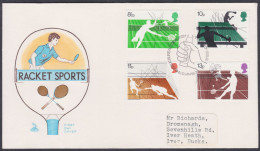 GB Great Britain 1977 Private FDC Racket Sports, Sport, Table Tennis, Squash, Badminton, Tennis, First Day Cover - Lettres & Documents