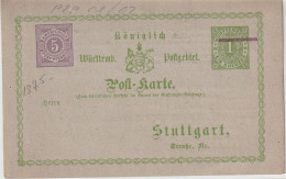WÜRTTEMBERG - 1875, GA PZP 1/02 - Ganzsachen