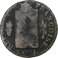 France, 1/2 Sol, Dupré, 1793 - AN II, La Rochelle, Cuivre, B, Gadoury:10 - Altri & Non Classificati