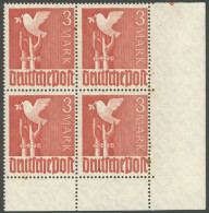 ALLIIERTE BES. 961II **, 1947, 3 M. Bräunlichrot Im Unteren Rechten Eckrandviererblock, Feld 50 Mit Abart Strich Am Bild - Other & Unclassified