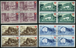 SCHWEIZ BUNDESPOST 525-28  VB O, 1949, Pro Patria In Viererblocks Mit Zentrischen Ersttagsstempeln, Prachtsatz - Used Stamps