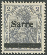 SAARGEBIET A 1 **, 1920, 2 Pf. Dkl`blaugrau (schraffierter Hintergrund) Aufdruck Irrtümlich Auf Dt. Reich Mi.Nr. 83I Sta - Other & Unclassified