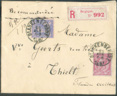 N°46-48 Obl. Sc BLANKENBERGHE Sur Enveloppe Recommandée Du 28 Avril 1887 Vers Thielt - 22265 - 1884-1891 Leopold II