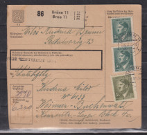 II.WK An KZ Buchenwald  Schutzhäftling W 6133 ... Block 40 Paketkarte Brünn 11/16.IV.43 MiF 92,102,2x104 - Covers & Documents