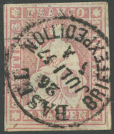 SCHWEIZ BUNDESPOST 15IIAzm O, 1857, 15 Rp. Rosa, Berner Druck II,(Zst. 24F), Auf Seidenpapier, K1 BASEL, Obere Randlinie - Andere & Zonder Classificatie