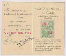 Gent Gand - Lidkaart Académie Gantoise De Billard - 1933 - Cartes De Membre