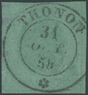 SARDINIEN 4 O, 1853, 5 C. Blaugrün, Zentrischer K2 THONON, Kabinett, Mi. (1100.-) - Sardinië