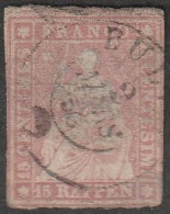 Schweiz: 1854, Mi. Nr. 15, Freimarke: 15 Rp. Sitzende Helvetia, (sogen. „Strubel“).   Gestpl./used - Used Stamps