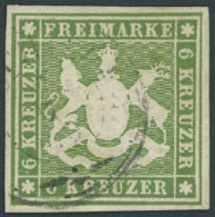 WÜRTTEMBERG 13b O, 1859, 6 Kr. Dkl`grün, Pracht, Gepr. Thoma, Mi. 350.- - Afgestempeld