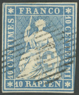 SCHWEIZ BUNDESPOST 14Ib O, 1854, 10 Rp. Mittelblau, 2. Münchener Druck, (Handbuch 23A3), Pracht, Gepr. Hermann Mit Befun - Autres & Non Classés