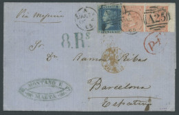 GROSSBRITANNIEN 17I,19II  Paar BRIEF, 1865, 2 P. Blau Und Waagerechtes Paar 4 P. Bräunlichrot (üblich Gezähnt) Auf Brief - Oblitérés