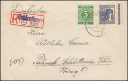 Not-R-Zettel Schleusingen Auf R-Brief 10.12.47 Nach Pößneck 12.12.47 - R- & V- Vignetten