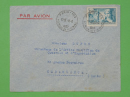 DP 21 FRANCE  LETTRE   1937  PARIS  A  CASABLANCA MAROC+OFF. CHERIFIEN   +AFF. INTERESSANT+ - Lettres & Documents