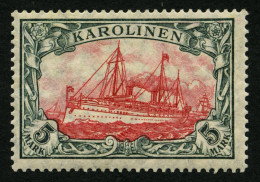 KAROLINEN 22IA *, 1915, 5 M. Grünschwarz/dkl`karmin, Mit Wz., Friedensdruck, Falzreste, Pracht, Mi. 240.- - Karolinen
