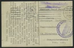 MSP VON 1914 - 1918 (Hilfsstreuminendampfer PRINZ ADALBERT), 22.12.1914, Violetter Briefstempel, Feldpost-Ansichtskarte  - Schiffahrt