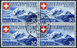 SCHWEIZ BUNDESPOST 340  VB O, 1939, 30 C. Landesausstellung, Französische Inschrift, Im Viererblock Mit Zentrischem Erst - Used Stamps