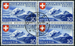 SCHWEIZ BUNDESPOST 340  VB O, 1939, 30 C. Landesausstellung, Französische Inschrift, Im Viererblock Mit Zentrischem Erst - Usados