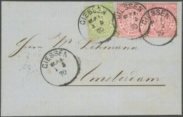 NDP 19,21  Paar BRIEF, 1870, 3 Kr. Karmin Im Waagerechten Paar Und 1 Kr. Gelblichgrün (oben Einriss) Mit K1 GIESSEN ST.P - Storia Postale