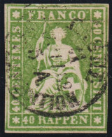 CH Strubel 40 Rp. Grün SBK#26G; 25B4 Gestempelt St. Gallen 1862-07-11 - Used Stamps