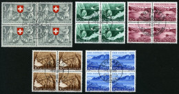 SCHWEIZ BUNDESPOST 580-84  VB O, 1953, Pro Patria In Viererblocks Mit Zentrischen Ersttagsstempeln, Prachtsatz - Gebruikt