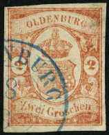 OLDENBURG 13 O, 1861, 2 Gr. Schwärzlichrotorange, Feinst (kleine Helle Stelle), Mi. 550.- - Oldenburg