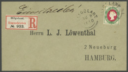 HELGOLAND 16b BRIEF, 1890, 50 Pf. Grün/dkl`karmin Auf Einschreibbrief Nach Hamburg, Kleiner Zahnfehler Sonst Prachtbrief - Heligoland