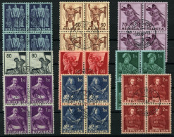 SCHWEIZ BUNDESPOST 377-85  VB O, 1941, Historische Darstellungen In Zentrisch Gestempelten Viererblocks, Prachtsatz - Used Stamps