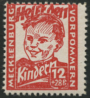 MECKLENBURG-VORPOMMERN 28b **, 1945, 12 Pf. Dkl`rosa Kinderhilfe, Pracht, Gepr. Kramp, Mi. 80.- - Autres & Non Classés