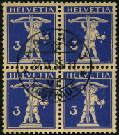 SCHWEIZ BUNDESPOST 199z  VB O, 1933, 3 C. Lilaultramarin Auf Mattgelblichorange, Geriffelter Gummi, Im Zentrisch Gestemp - Used Stamps