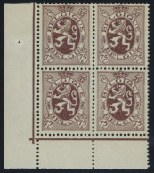 BELGIEN 324  VB **, 1932, 75 C. Rotbraun Im Unteren Linken Eckrandviererblock, Postfrisch, Pracht, Mi. 160.- - Autres & Non Classés