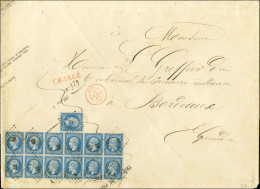 PC 44 / N° 14 Bloc De 12 + 1 Ex (3 Ex Petit Def) Càd T 15 Rouge ALBI (77) Sur Lettre 5 Ports Chargée Pour Bordeaux. Au V - 1853-1860 Napoléon III.