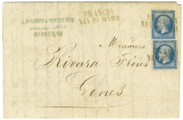 Griffe FRANCIA / VIA DI MARE / N° 14 (2 Dont 1ex Leg Def) Sur Lettre Avec Texte Daté De Marseille Le 10 Août 1861 Pour G - 1853-1860 Napoléon III