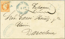 Griffe Bleue VAPOR / DE / FRANCIA / N° 23 Càd Bleu ADMON DE CAMBIO / BARCELONA Sur Lettre De Marseille Pour Barcelone. A - 1862 Napoléon III.