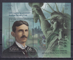 SERBIA 2024,NIKOLA TESLA IN THE USA,MONUMENT STATUE OF LIBERTY,BLOCK,,MNH - Serbia