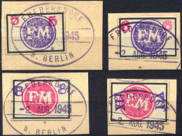 FREDERSDORF Sp 226-29 BrfStk, 1945, 5 - XII Pf., Rahmengröße 28x19 Mm, Große Wertziffern, Mit Stempeln Vom 2. August, 4  - Privatpost