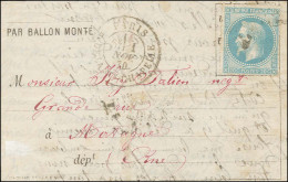 Etoile 32 / N° 29 Càd R. DE LA STE CHAPELLE 1 NOV. 70 Sur Lettre PAR BALLON MONTÉ Pour Mortagne (Orne), Au Verso Càd D'a - Guerre De 1870