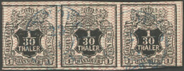 HANNOVER 10a O, 1856, 1/30 Th. Schwarz/rosa Im Waagerechten Dreierstreifen, Feinst (leichte Mängel), Fotobefund Berger,  - Hanovre