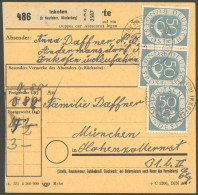 BUNDESREPUBLIK 134  Paar BRIEF, 1954, 50 Pf. Posthorn Mit Zusatzfrankatur Auf Paketkarte Aus INKOFEN, Pracht - Autres & Non Classés